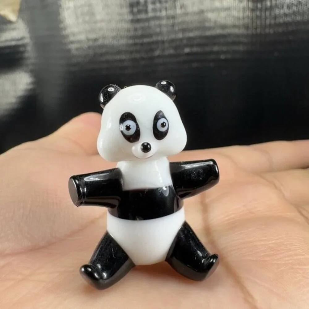 Vintage Blown Glass Panda Bear Miniature Glass Figurine Venetian Glass‎ Figure